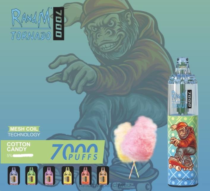 RandM Vape Schweiz | RandM Tornado 00P2181 7000 Airflow Control Vape-Gerät 1St Zuckerwatte